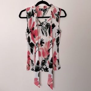 DKNY crepe floral sleeveless top with tie front small